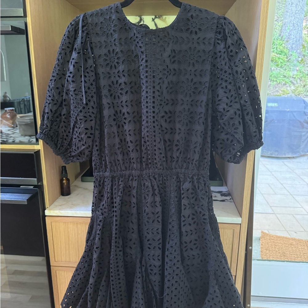 Rhode backless black eyelet dress with flared bottom